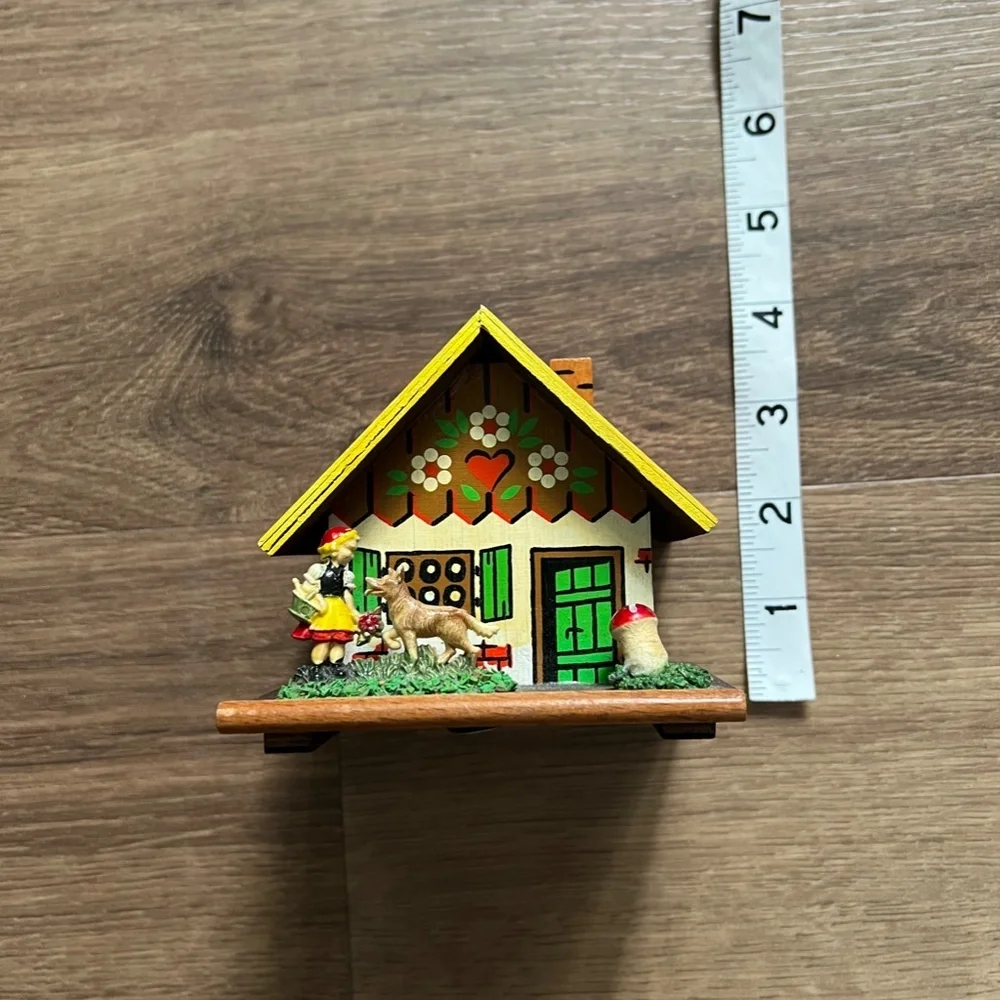 Vintage Little Red Riding Hood Wood House Bank Coin Cottage- Germany circa 1940